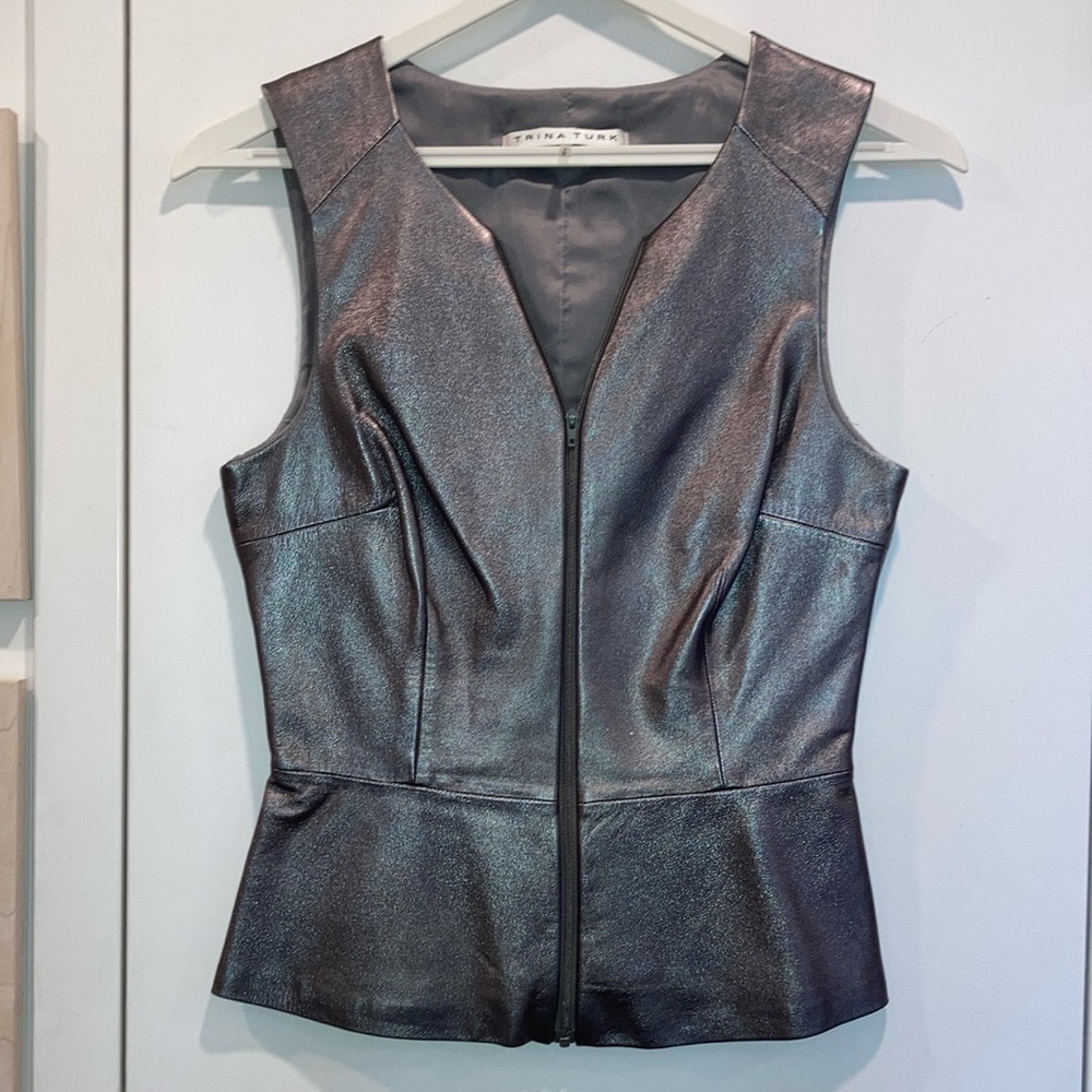 Trina Turk Silver Leather Top